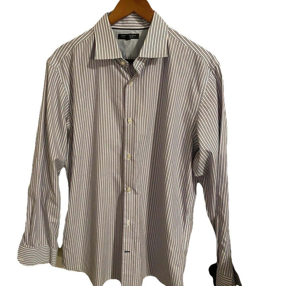 Banana Republic Shirt Slim Fit Mens Large Blue Red Stripe Button Up